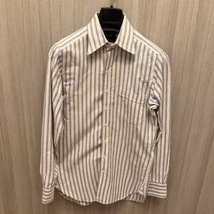 Drake's - Men's Blue and White Striped Shirt - Size 15